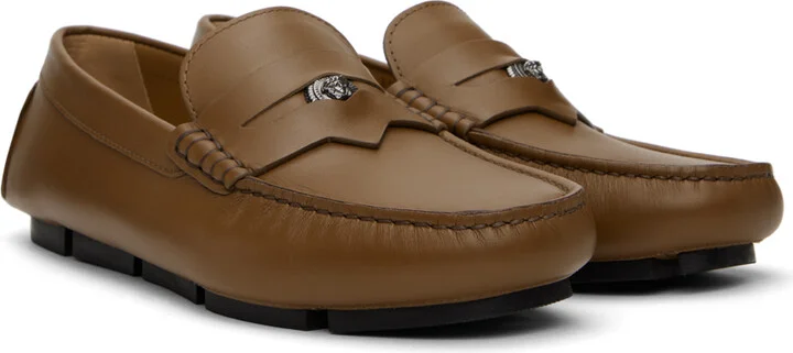 Versace Tan Medusa Biggie Driver Loafers - Image 4