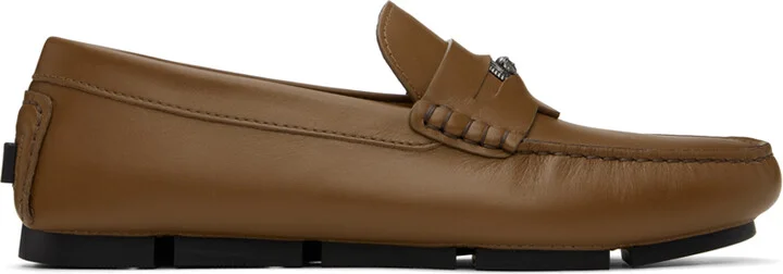 Versace Tan Medusa Biggie Driver Loafers