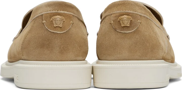 Versace Tan Suede 'Versace' Writing Injection Loafers - Image 2