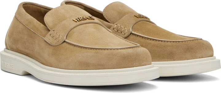 Versace Tan Suede 'Versace' Writing Injection Loafers - Image 4