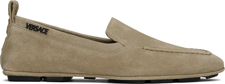 Versace Taupe Villa Suede Driver Loafers