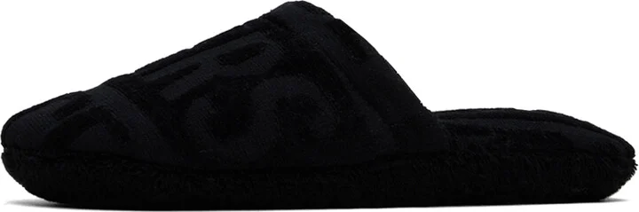 Versace Underwear Black Allover Towel Slippers - Image 3