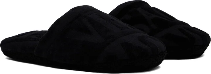 Versace Underwear Black Allover Towel Slippers - Image 4