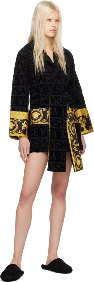 Versace Underwear Black Barocco Slippers - Image 5