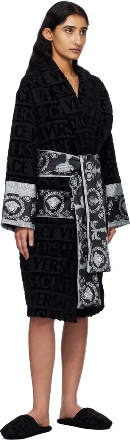 Versace Underwear Black 'Versace' Allover Towel Slippers - Image 5