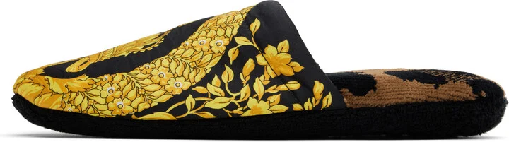 Versace Underwear Black & Yellow 'I Heart Baroque' Slippers - Image 3