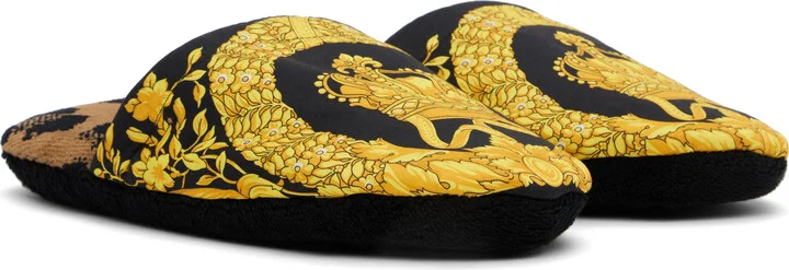 Versace Underwear Black & Yellow 'I Heart Baroque' Slippers - Image 4