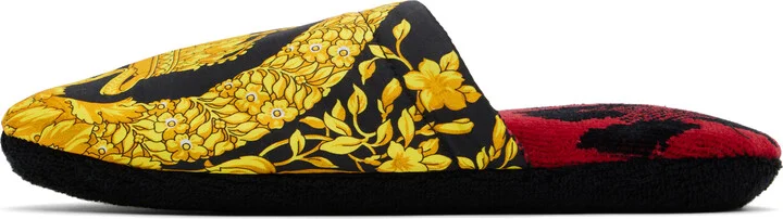 Versace Underwear Black & Yellow 'I Heart Baroque' Slippers - Image 3