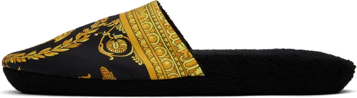 Versace Underwear Black & Yellow 'I Heart Baroque' Slippers - Image 3