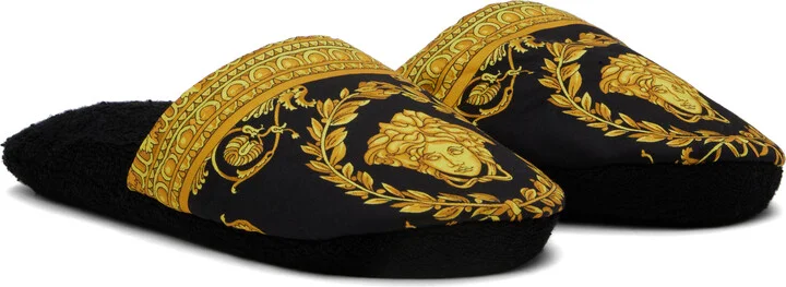 Versace Underwear Black & Yellow 'I Heart Baroque' Slippers - Image 4