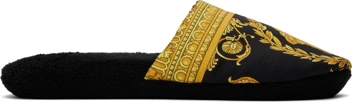 Versace Underwear Black & Yellow 'I Heart Baroque' Slippers