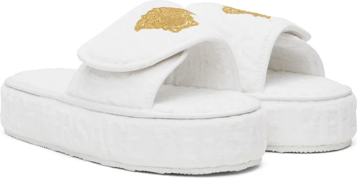 Versace Underwear White 'Versace' Allover Slippers - Image 4