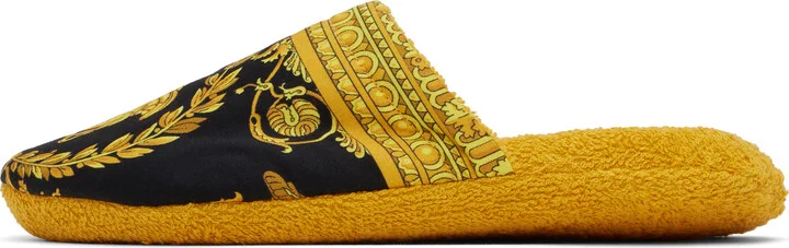 Versace Underwear Yellow & Black 'I Heart Baroque' Slippers - Image 3