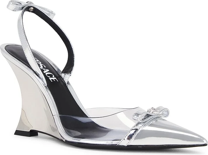 VERSACE Wedge Pump in Metallic Silver - Image 2
