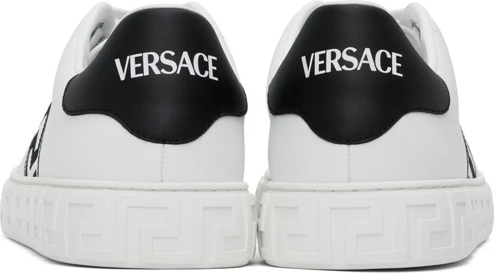 Versace White & Black Embroidered Greca Sneakers - Image 2