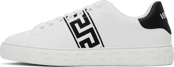 Versace White & Black Embroidered Greca Sneakers - Image 3