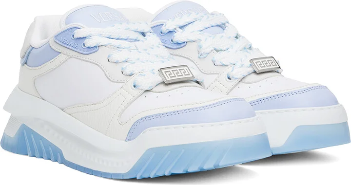Versace White & Blue Odissea Sneakers - Image 4