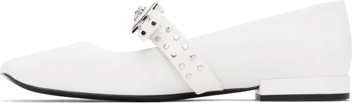 Versace White Gianni Ribbon Studded Ballerina Flats - Image 3