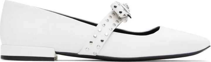 Versace White Gianni Ribbon Studded Ballerina Flats