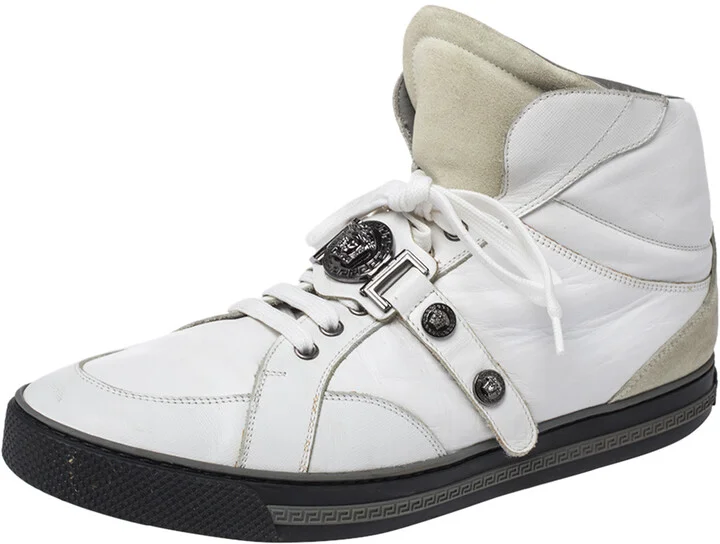 Versace White Leather Medusa High Top Sneakers Size 45