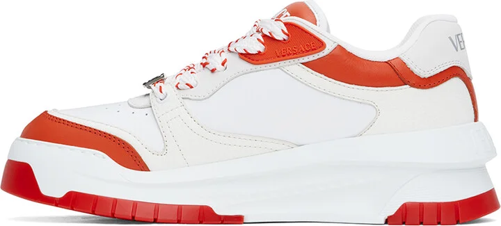 Versace White & Orange Odissea Sneakers - Image 3