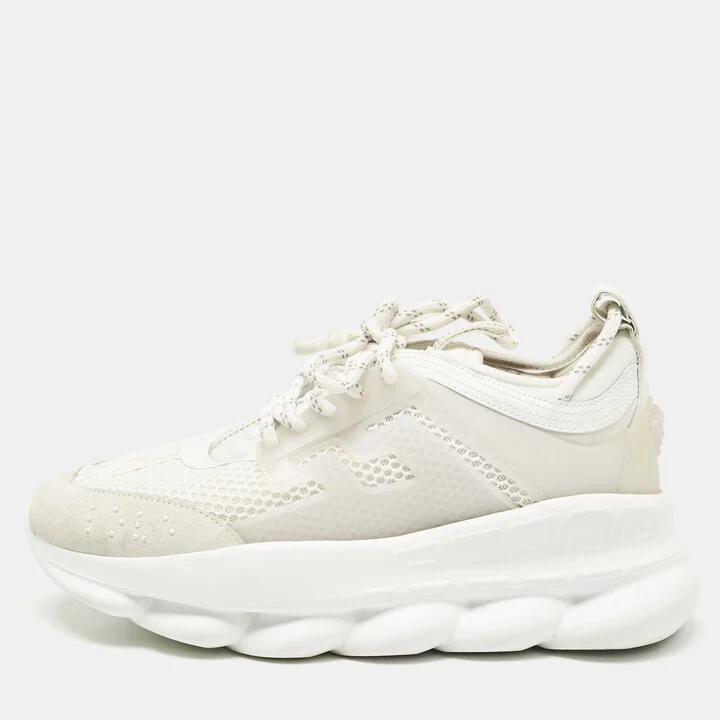 Versace White Suede and Leather Chain Reaction Sneakers Size 39