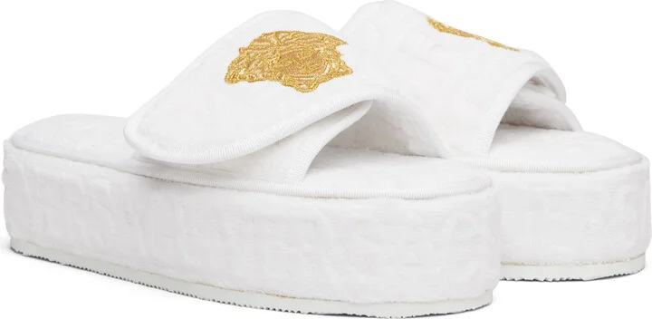 Versace White 'Versace Allover' Slippers - Image 4
