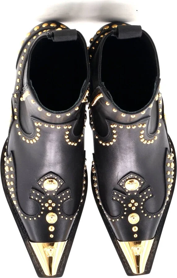VERSACE Women's Cowboy Ankle Boots Studded Leather - Image 2
