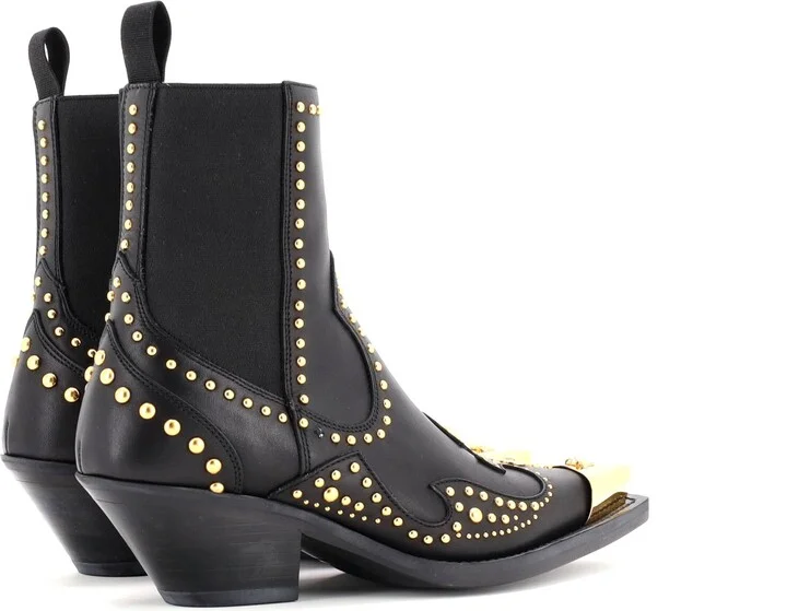 VERSACE Women's Cowboy Ankle Boots Studded Leather - Image 3
