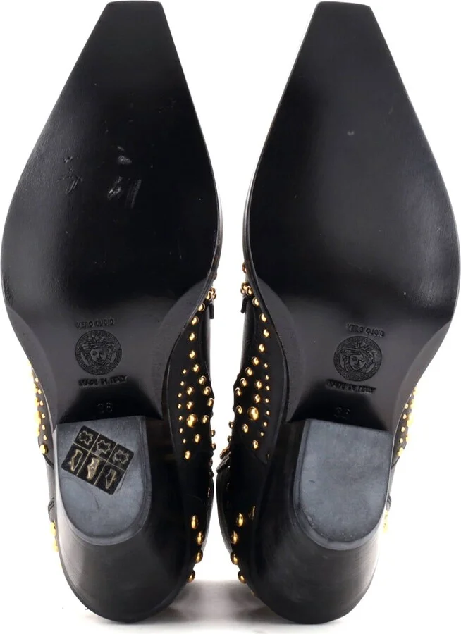 VERSACE Women's Cowboy Ankle Boots Studded Leather - Image 4