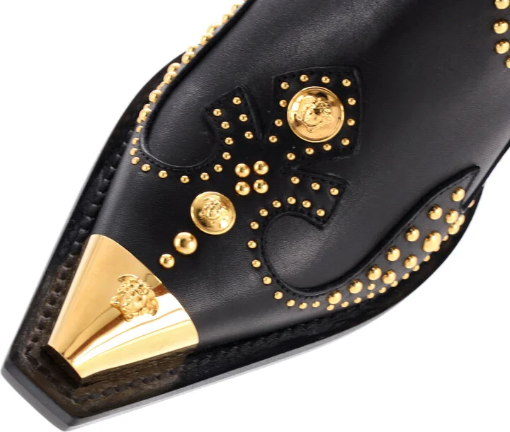 VERSACE Women's Cowboy Ankle Boots Studded Leather - Image 5