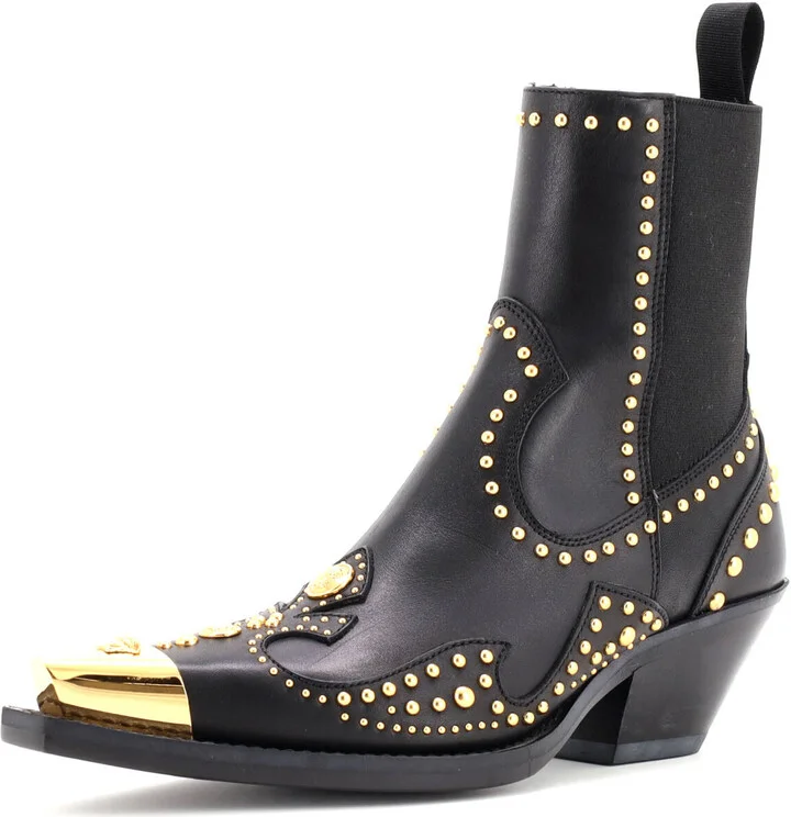 VERSACE Women's Cowboy Ankle Boots Studded Leather