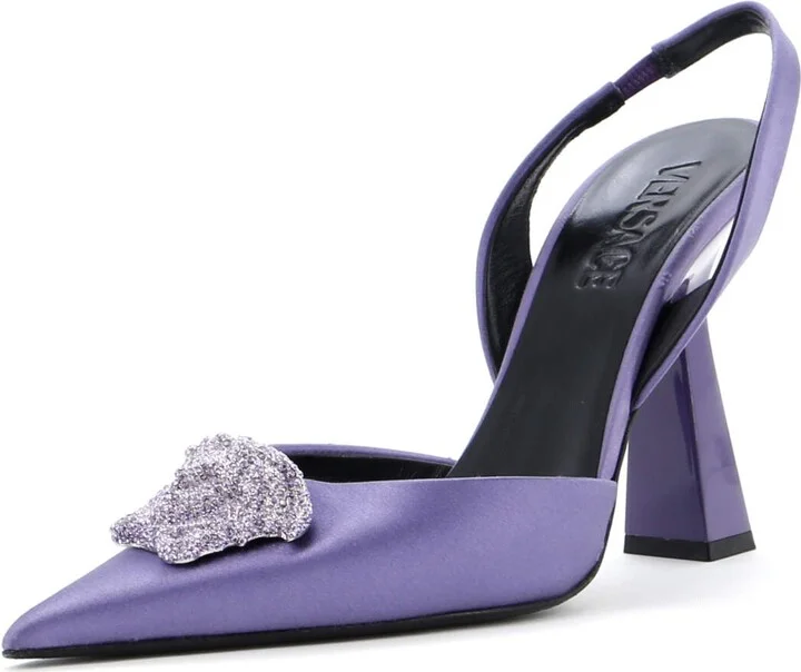 VERSACE Women's La Medusa Slingback Pumps Satin with Crystals