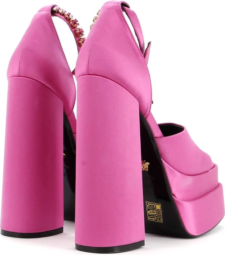 VERSACE Women's Medusa Aevitas Platform Sandals Satin with Crystals - Image 3