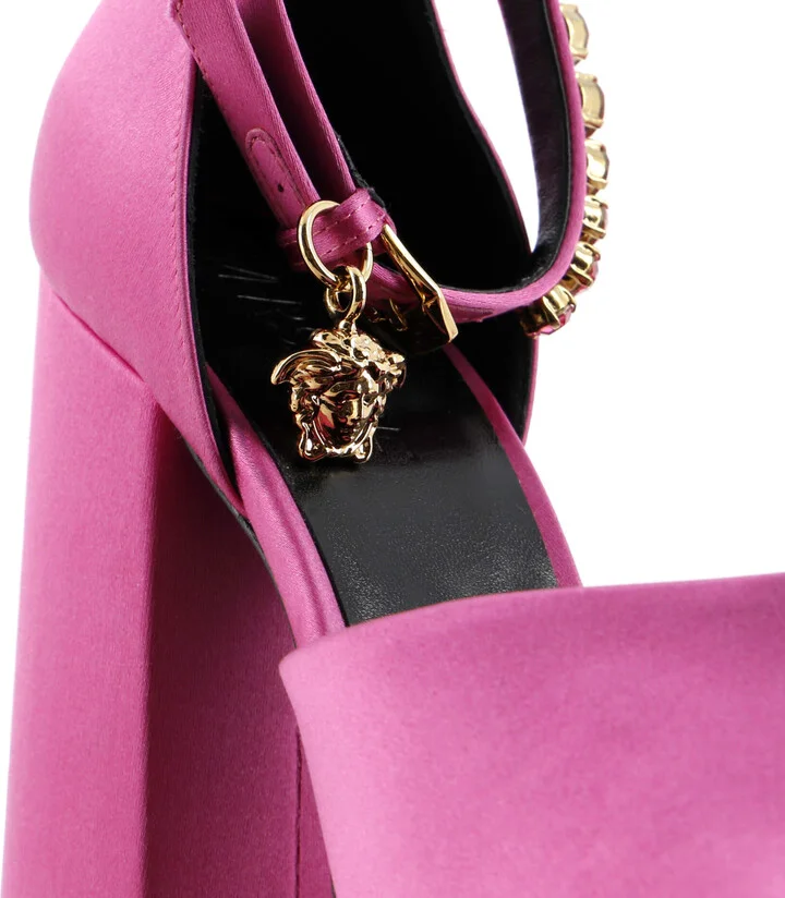 VERSACE Women's Medusa Aevitas Platform Sandals Satin with Crystals - Image 5