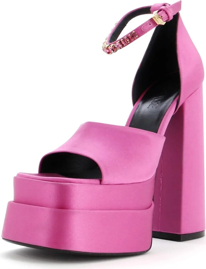 VERSACE Women's Medusa Aevitas Platform Sandals Satin with Crystals