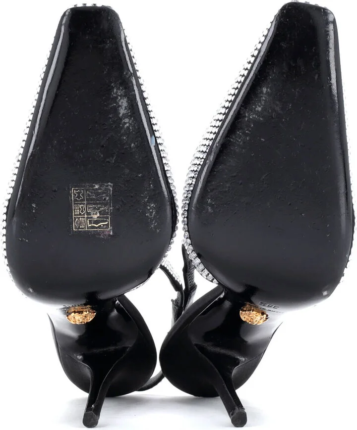 VERSACE Women's Safety Pin Slingback Pumps Crystal Embellished Satin - Image 4
