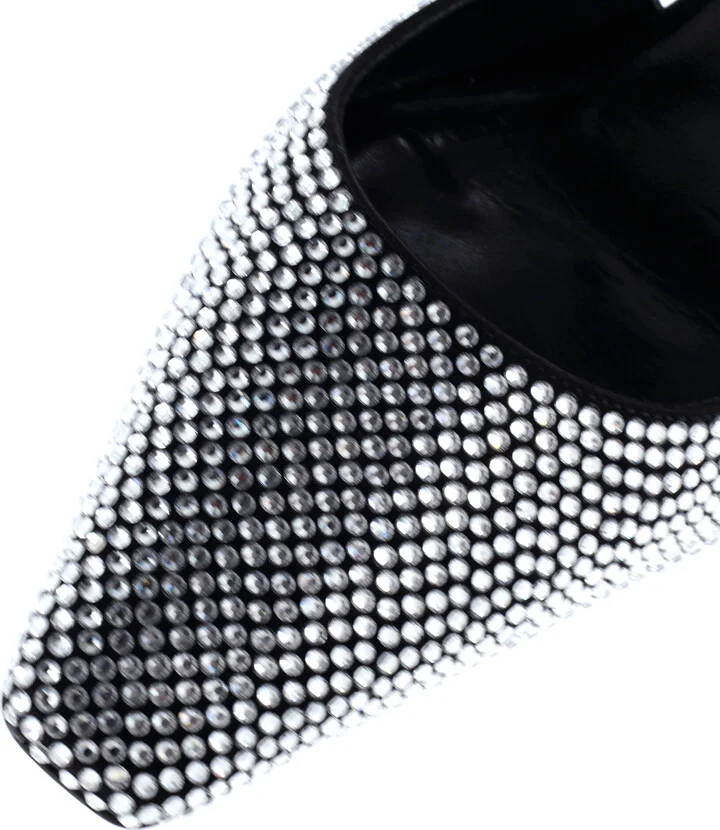 VERSACE Women's Safety Pin Slingback Pumps Crystal Embellished Satin - Image 5