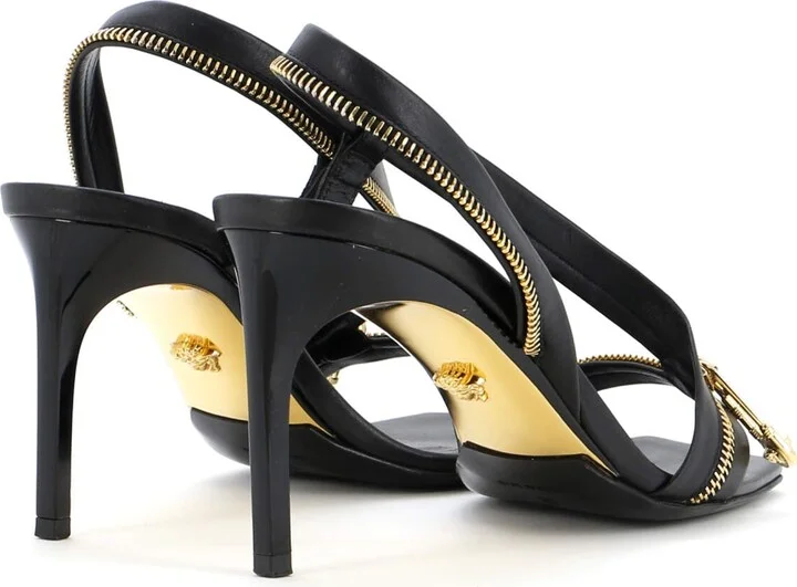 VERSACE Women's Safety Pin Zipper Slingback Sandals Leather - Image 3
