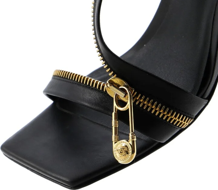 VERSACE Women's Safety Pin Zipper Slingback Sandals Leather - Image 5