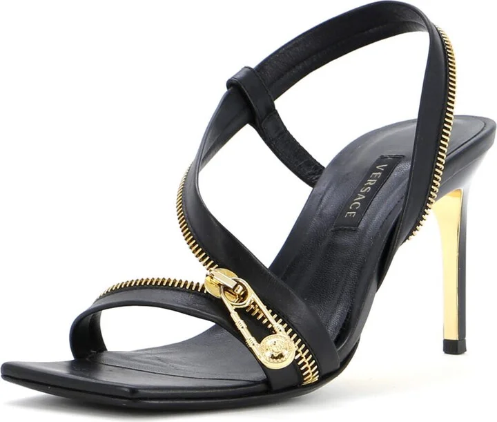 VERSACE Women's Safety Pin Zipper Slingback Sandals Leather