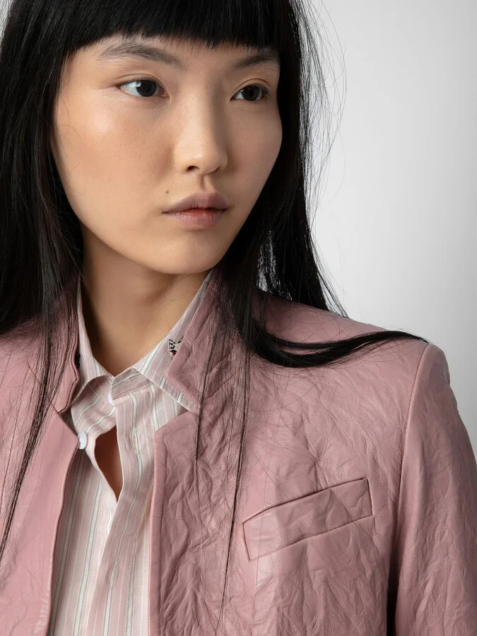 Very Crinkled Leather Blazer - Image 3