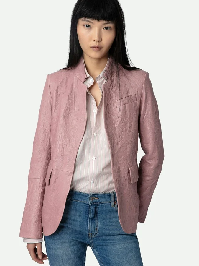 Very Crinkled Leather Blazer - Image 6