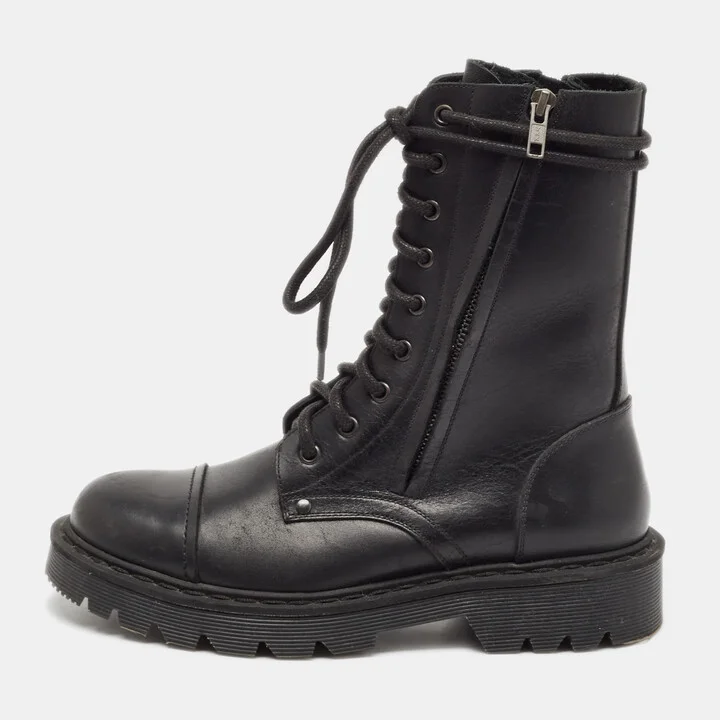 Vetements Black Leather Combat Boots Size 39