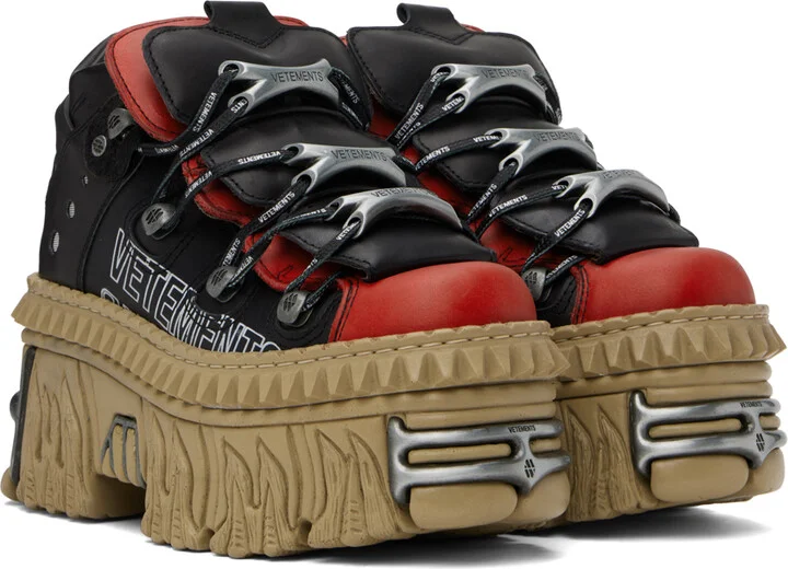 VETEMENTS Black & Red New Rock Edition Platform Sneakers - Image 4
