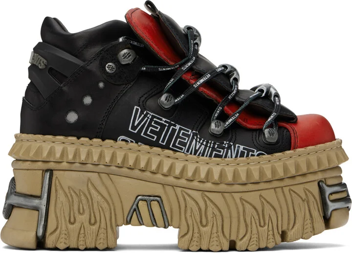 VETEMENTS Black & Red New Rock Edition Platform Sneakers