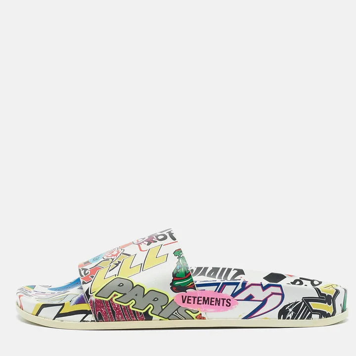 Vetements Multicolor Leather Sticker Pool Slide Flats Size 36