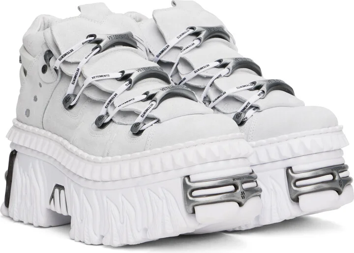 VETEMENTS White & Gray New Rock Edition Fire Platform Sneakers - Image 4