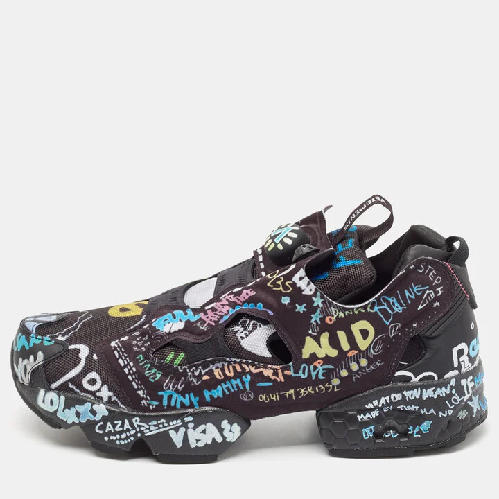 Vetements x Reebok Black Graffiti Fabric Instapump Fury Sneakers Size 40