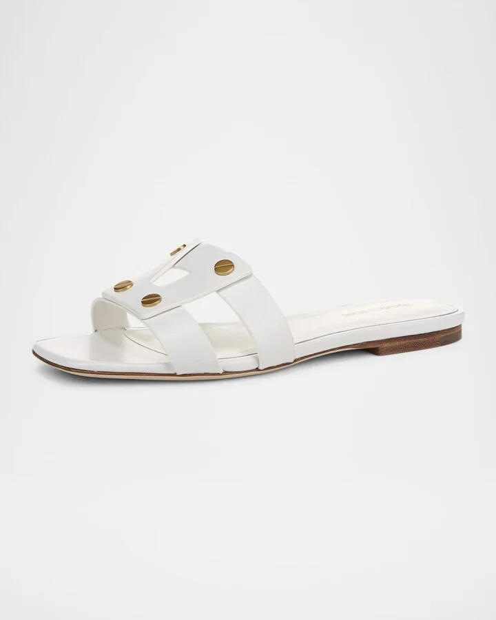 Via Leather Flat Slide Sandals - Image 6